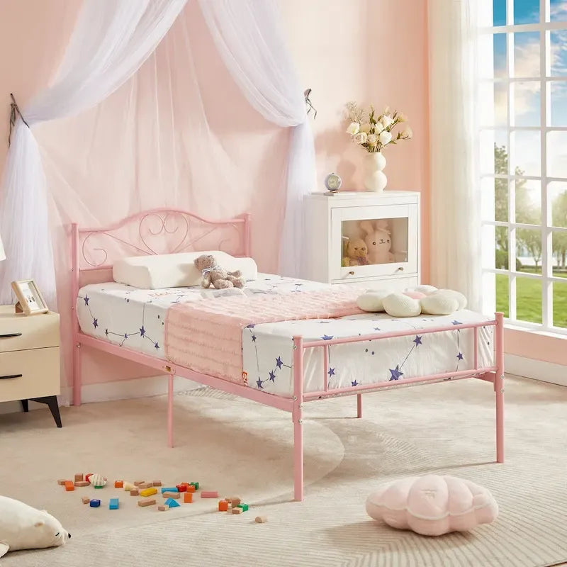 Cadre de lit plateforme en métal Javlergo avec tête de lit moderne, sommier non requis