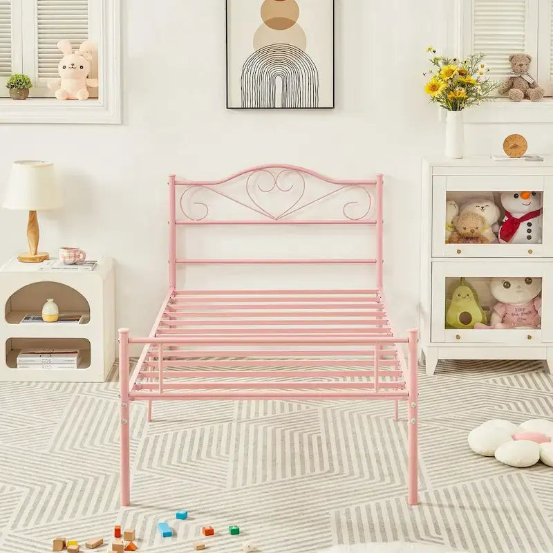 Cadre de lit plateforme en métal Javlergo avec tête de lit moderne, sommier non requis