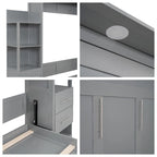 Lit escamotable mural pleine grandeur avec étagères, tiroirs et éclairage LED