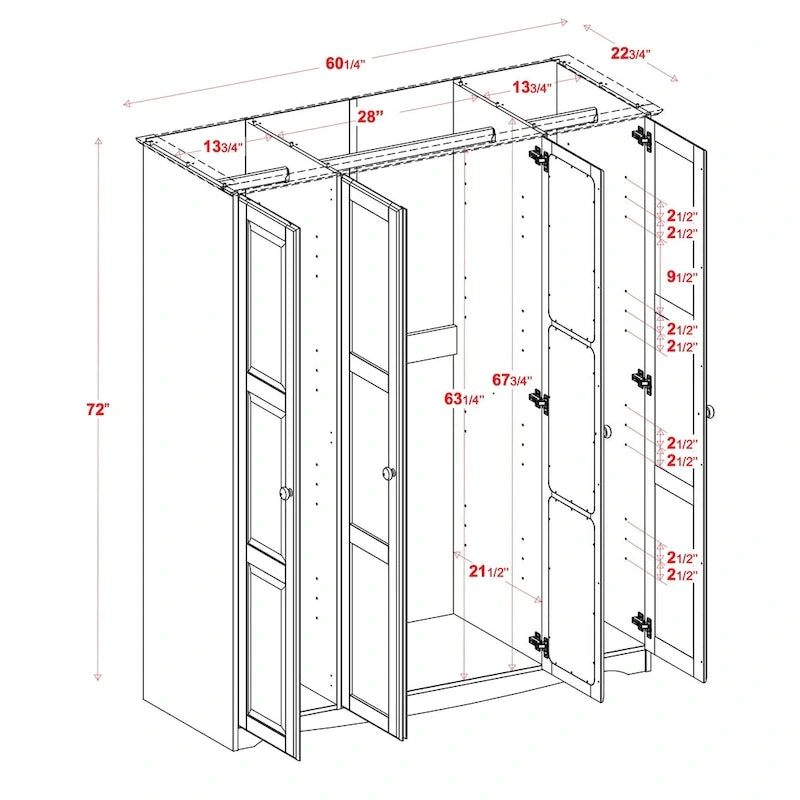 Armoire-penderie 4 portes Regal 100% bois massif de Palace Imports