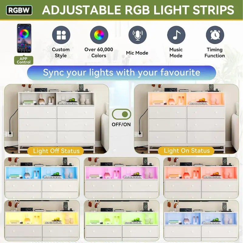 Commode large pour chambre avec station de recharge