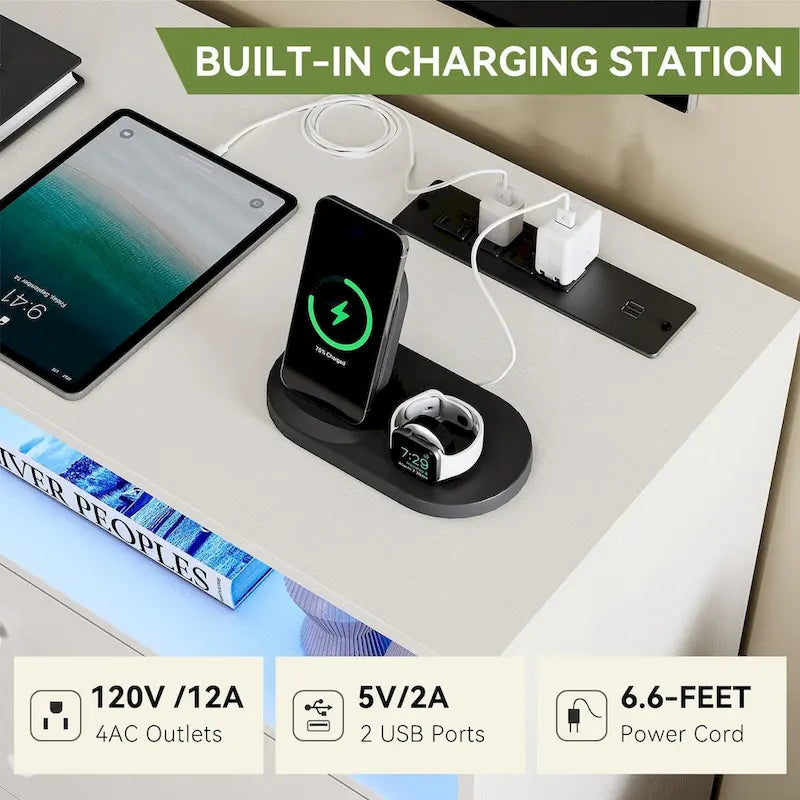 Commode large pour chambre avec station de recharge