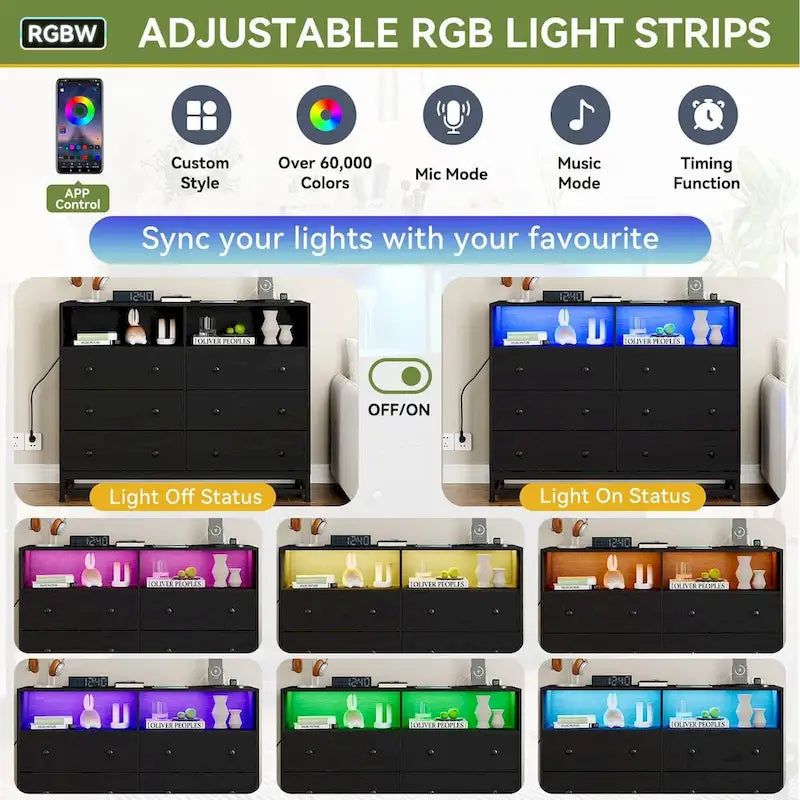 Commode large pour chambre avec station de recharge