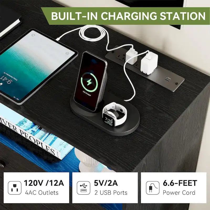 Commode large pour chambre avec station de recharge