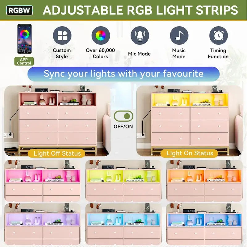 Commode large pour chambre avec station de recharge