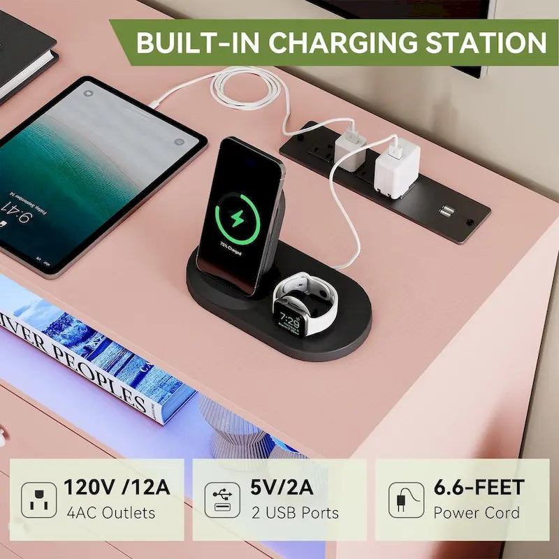 Commode large pour chambre avec station de recharge