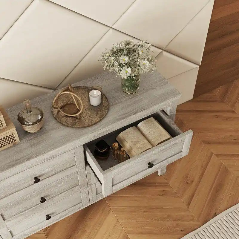 Commode de style campagnard en bois avec 6 tiroirs, meuble de rangement