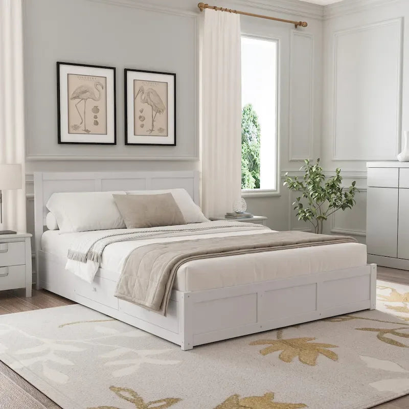 Lit plateforme en bois Queen Size avec système de rangement hydraulique et 2 tiroirs