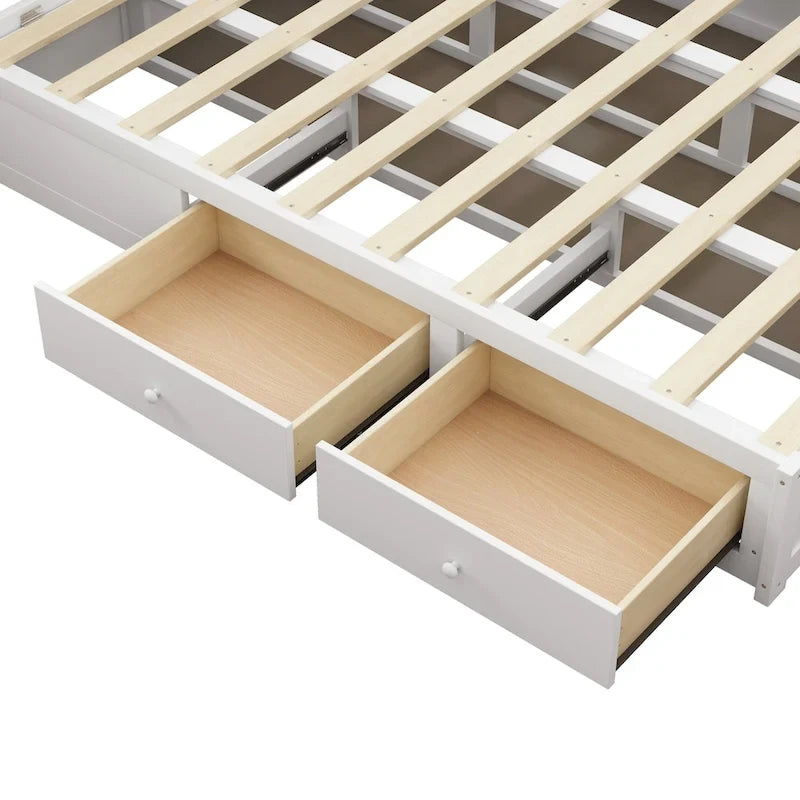Lit plateforme en bois Queen Size avec système de rangement hydraulique et 2 tiroirs