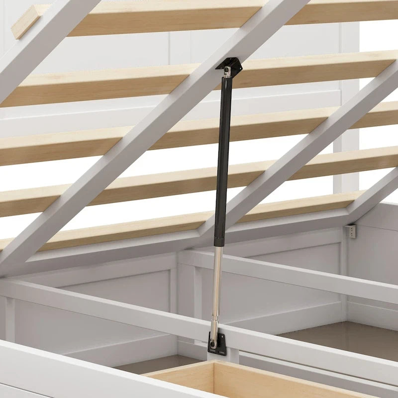 Lit plateforme en bois Queen Size avec système de rangement hydraulique et 2 tiroirs