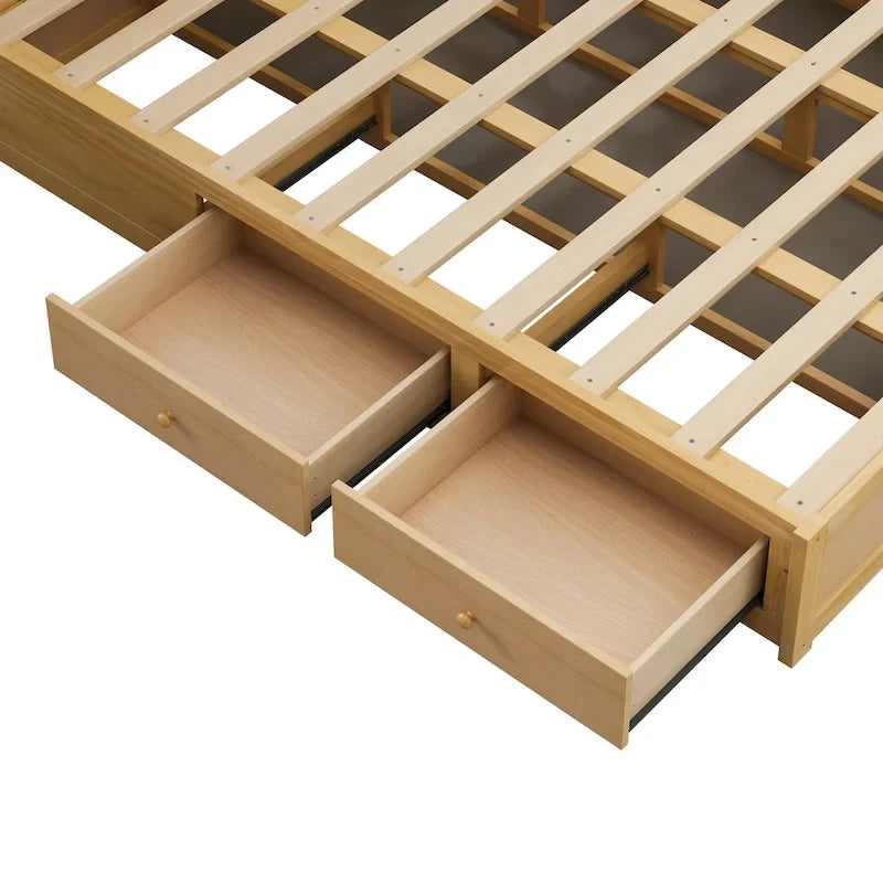 Lit plateforme en bois Queen Size avec système de rangement hydraulique et 2 tiroirs