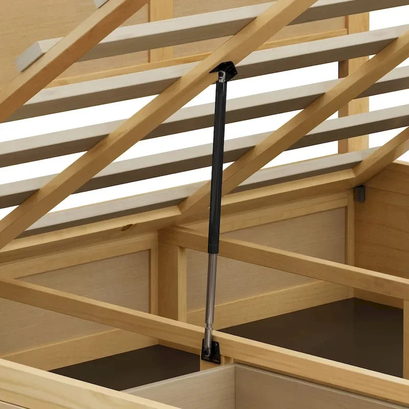 Lit plateforme en bois Queen Size avec système de rangement hydraulique et 2 tiroirs