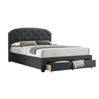 Burlap Upholstered Eastern King Bed with 1 Underbed Drawer in Charcoal