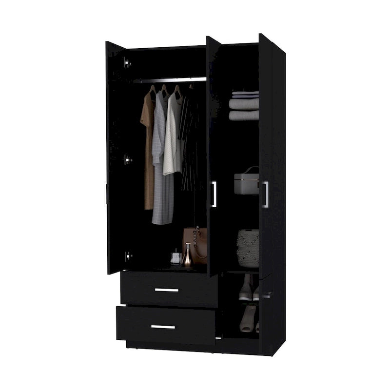 Armoire Douglas en mélamine, deux tiroirs, tringle à vêtements - Non disponible