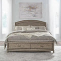 Avalon Burnished Beige Oak Panel Storage Bed - King or Queen