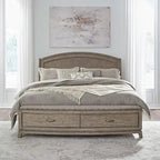 Avalon Burnished Beige Oak Panel Storage Bed - King or Queen