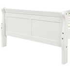 Lit traîneau à cadre en bois avec pied de lit, disponible en tailles simple, double et queen.