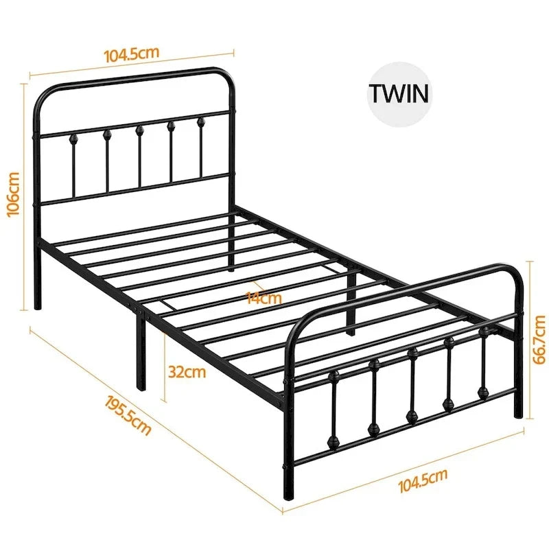 Lit en métal Yaheetech avec tête et pied de lit hauts et rangement