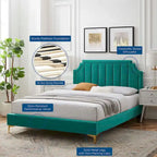 Lit plateforme Queen en velours haute performance Sienna