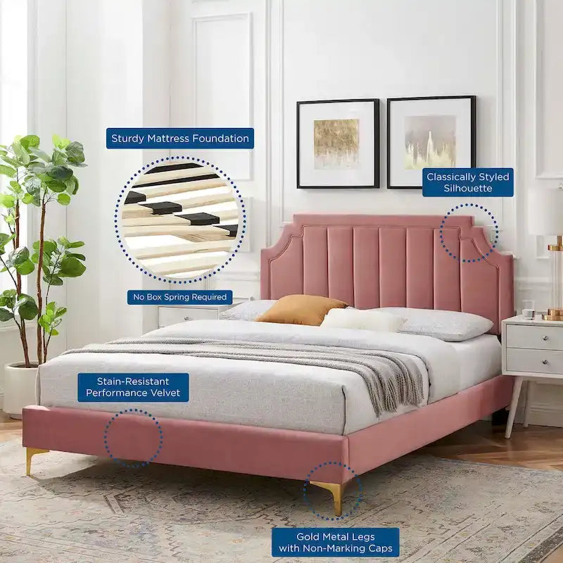 Lit plateforme Queen en velours haute performance Sienna