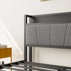 Cadre de lit double, tête de lit avec rangement et station de recharge, solide et stable, silencieux, sans sommier, montage facile