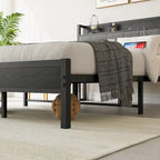 Cadre de lit double, tête de lit avec rangement et station de recharge, solide et stable, silencieux, sans sommier, montage facile