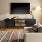 Meuble TV, meuble TV moderne du milieu du siècle pour téléviseur 55/60 pouces, meuble TV de style ferme, centre de divertissement pour salon