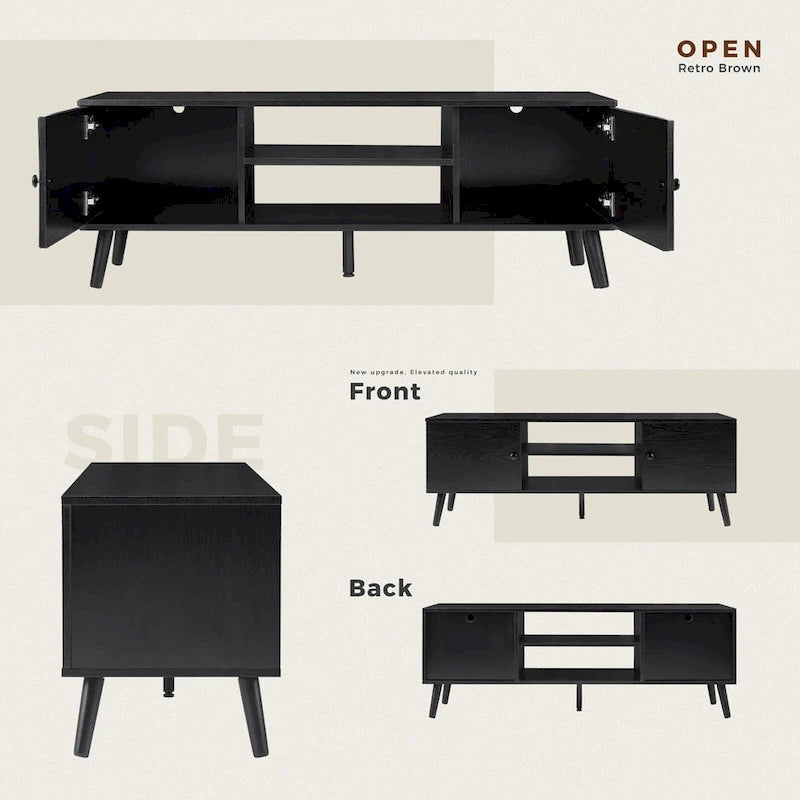 Meuble TV, meuble TV moderne du milieu du siècle pour téléviseur 55/60 pouces, meuble TV de style ferme, centre de divertissement pour salon