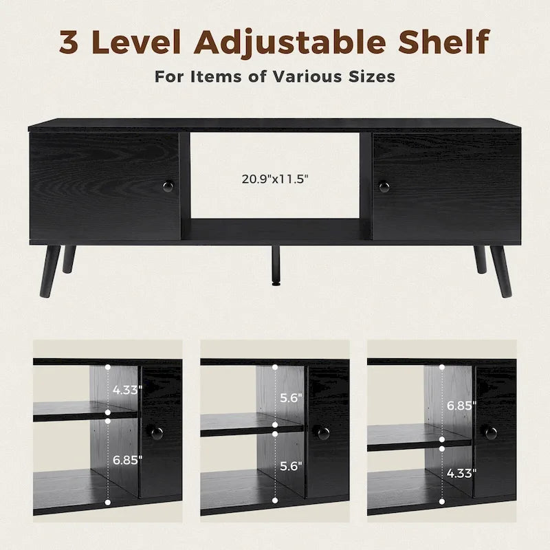 Meuble TV, meuble TV moderne du milieu du siècle pour téléviseur 55/60 pouces, meuble TV de style ferme, centre de divertissement pour salon