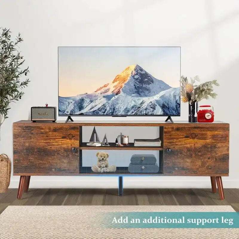 Meuble TV, meuble TV moderne du milieu du siècle pour téléviseur 55/60 pouces, meuble TV de style ferme, centre de divertissement pour salon