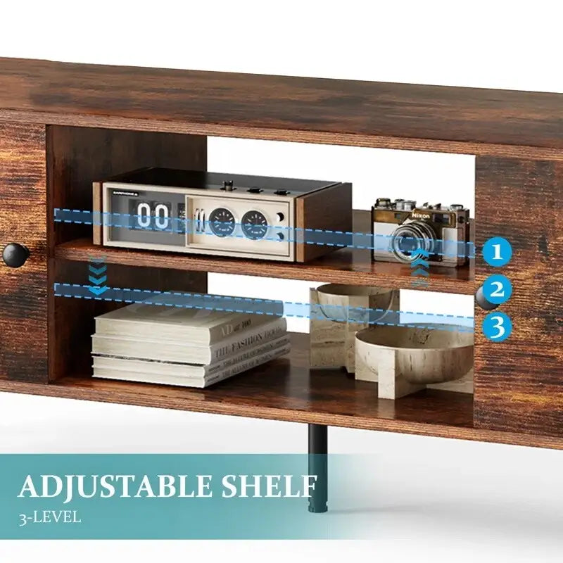 Meuble TV, meuble TV moderne du milieu du siècle pour téléviseur 55/60 pouces, meuble TV de style ferme, centre de divertissement pour salon