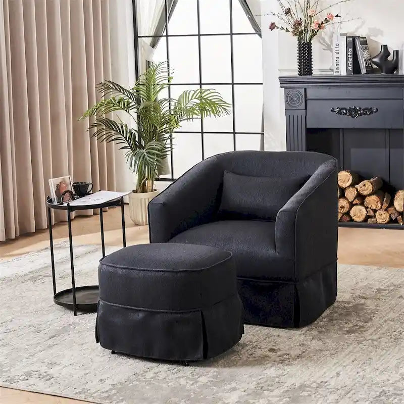 Fauteuil pivotant avec repose-pieds et base en métal noir