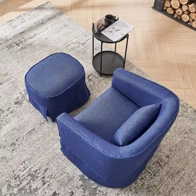 Fauteuil pivotant avec repose-pieds et base en métal noir