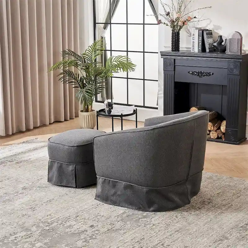 Fauteuil pivotant avec repose-pieds et base en métal noir