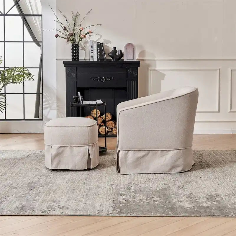 Fauteuil pivotant avec repose-pieds et base en métal noir