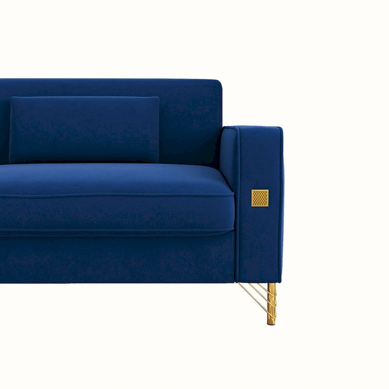 Canapé deux places moderne en velours capitonné avec coussins amovibles - 217,8 cm (P) x 77 cm (L) x 77,5 cm (H)