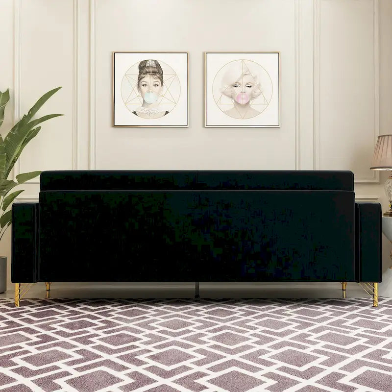 Canapé deux places moderne en velours capitonné avec coussins amovibles - 217,8 cm (P) x 77 cm (L) x 77,5 cm (H)