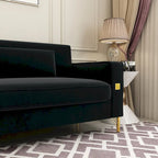 Canapé deux places moderne en velours capitonné avec coussins amovibles - 217,8 cm (P) x 77 cm (L) x 77,5 cm (H)