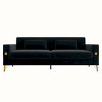 Canapé deux places moderne en velours capitonné avec coussins amovibles - 217,8 cm (P) x 77 cm (L) x 77,5 cm (H)