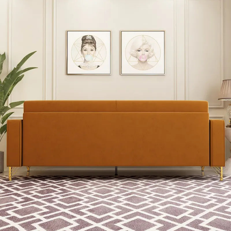 Canapé deux places moderne en velours capitonné avec coussins amovibles - 217,8 cm (P) x 77 cm (L) x 77,5 cm (H)