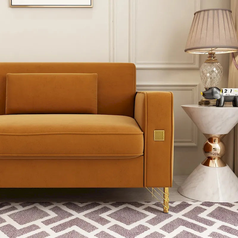 Canapé deux places moderne en velours capitonné avec coussins amovibles - 217,8 cm (P) x 77 cm (L) x 77,5 cm (H)