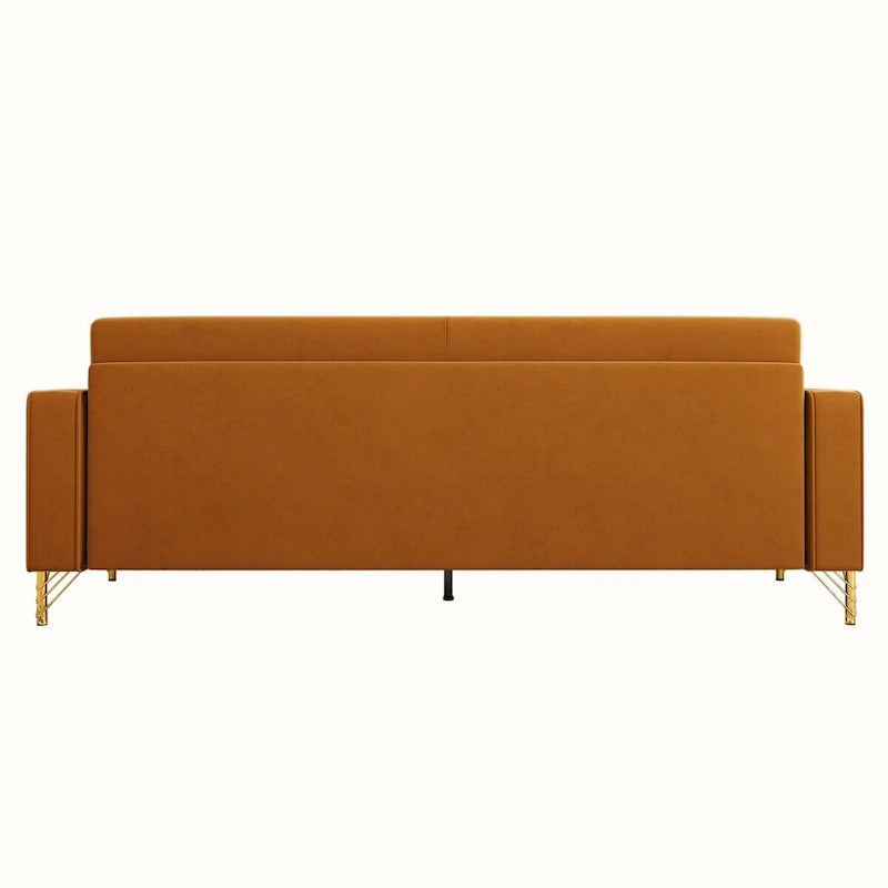 Canapé deux places moderne en velours capitonné avec coussins amovibles - 217,8 cm (P) x 77 cm (L) x 77,5 cm (H)