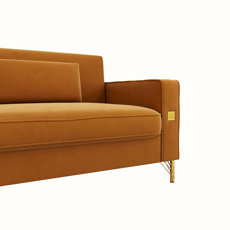 Canapé deux places moderne en velours capitonné avec coussins amovibles - 217,8 cm (P) x 77 cm (L) x 77,5 cm (H)