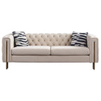 84.25 Luxurious Tufted Velvet Upholstered 3-Seater Sofa with Golden Metal Armrest Design and Buttoned Tufted Backrest