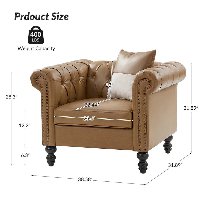 Fauteuil Faustina traditionnel capitonné avec pieds en bois massif par HULALA HOME