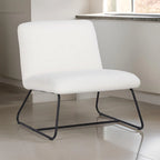 Ciao 26 Inch Accent Armless Chair, Soft Ivory Teddy Upholstery, Black Steel