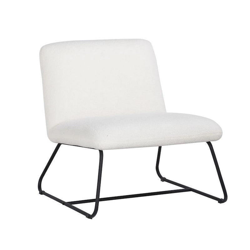 Fauteuil d'appoint sans accoudoirs Ciao de 66 cm, revêtement Teddy ivoire doux, structure en acier noir