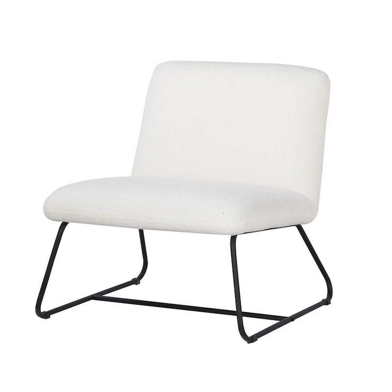 Fauteuil d'appoint sans accoudoirs Ciao de 66 cm, revêtement Teddy ivoire doux, structure en acier noir
