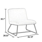 Fauteuil d'appoint sans accoudoirs Ciao de 66 cm, revêtement Teddy ivoire doux, structure en acier noir