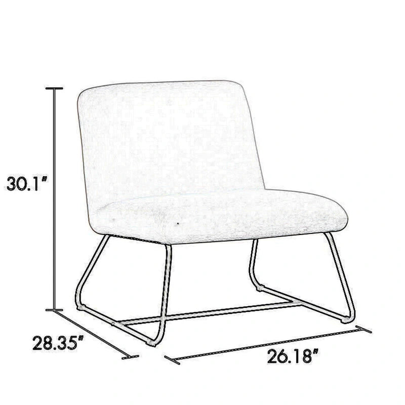 Fauteuil d'appoint sans accoudoirs Ciao de 66 cm, revêtement Teddy ivoire doux, structure en acier noir